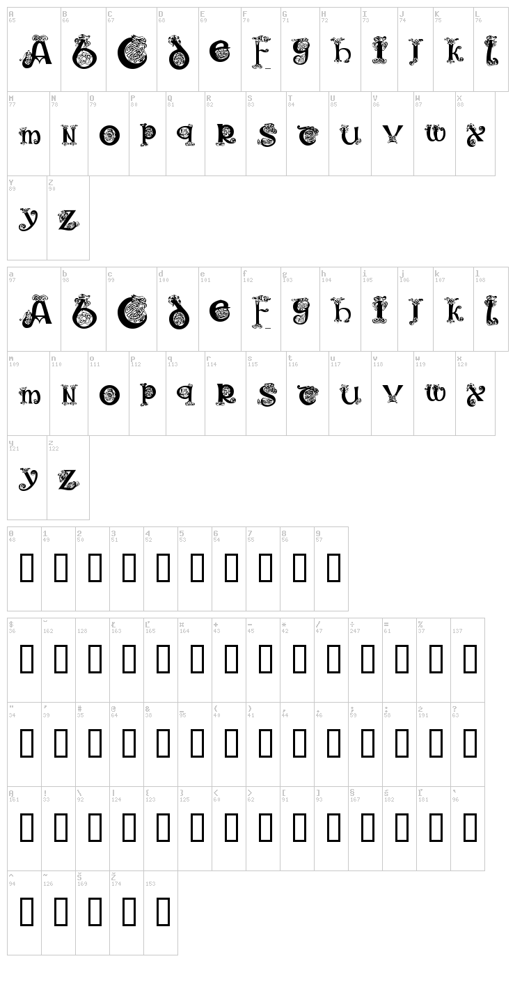 KR Keltic One font map